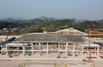 成达万高铁渠县北站屋面钢网架安装完成